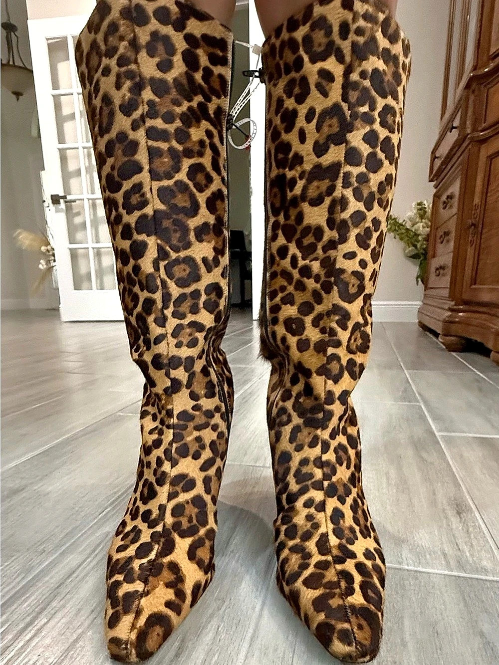 Gianni Bini Leopard Over-the-Knee Boots in Brown & Black Like New